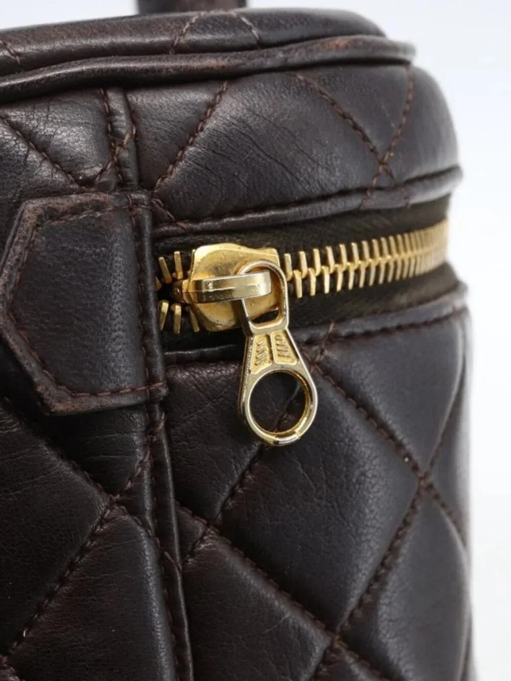 CHANEL Matelasse Vanity Hand Bag Lamb Skin Dark Brown Gold CC Auth 170916